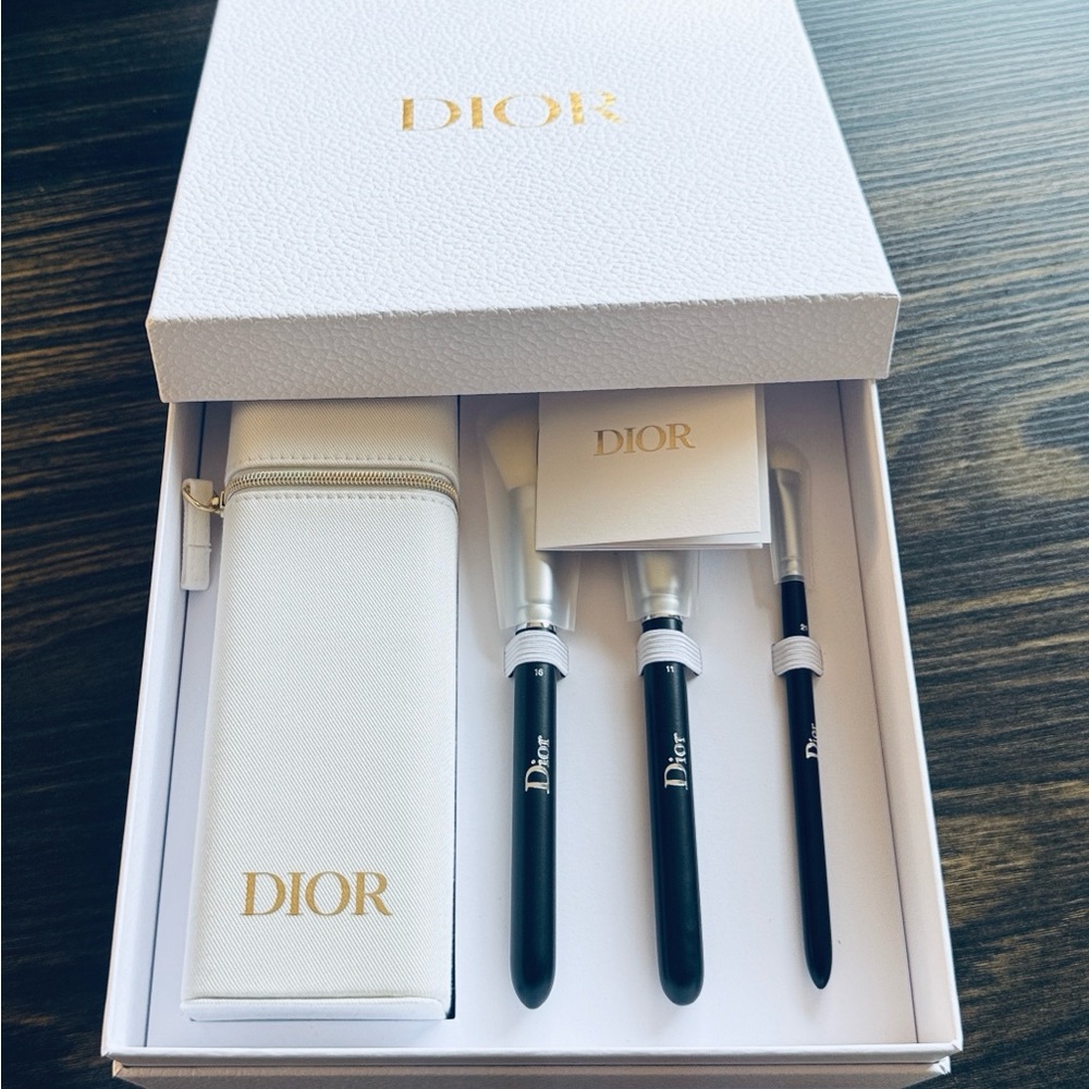 Authentic Dior Makeup Brush Set with Black & Silver Accents and case for brushes